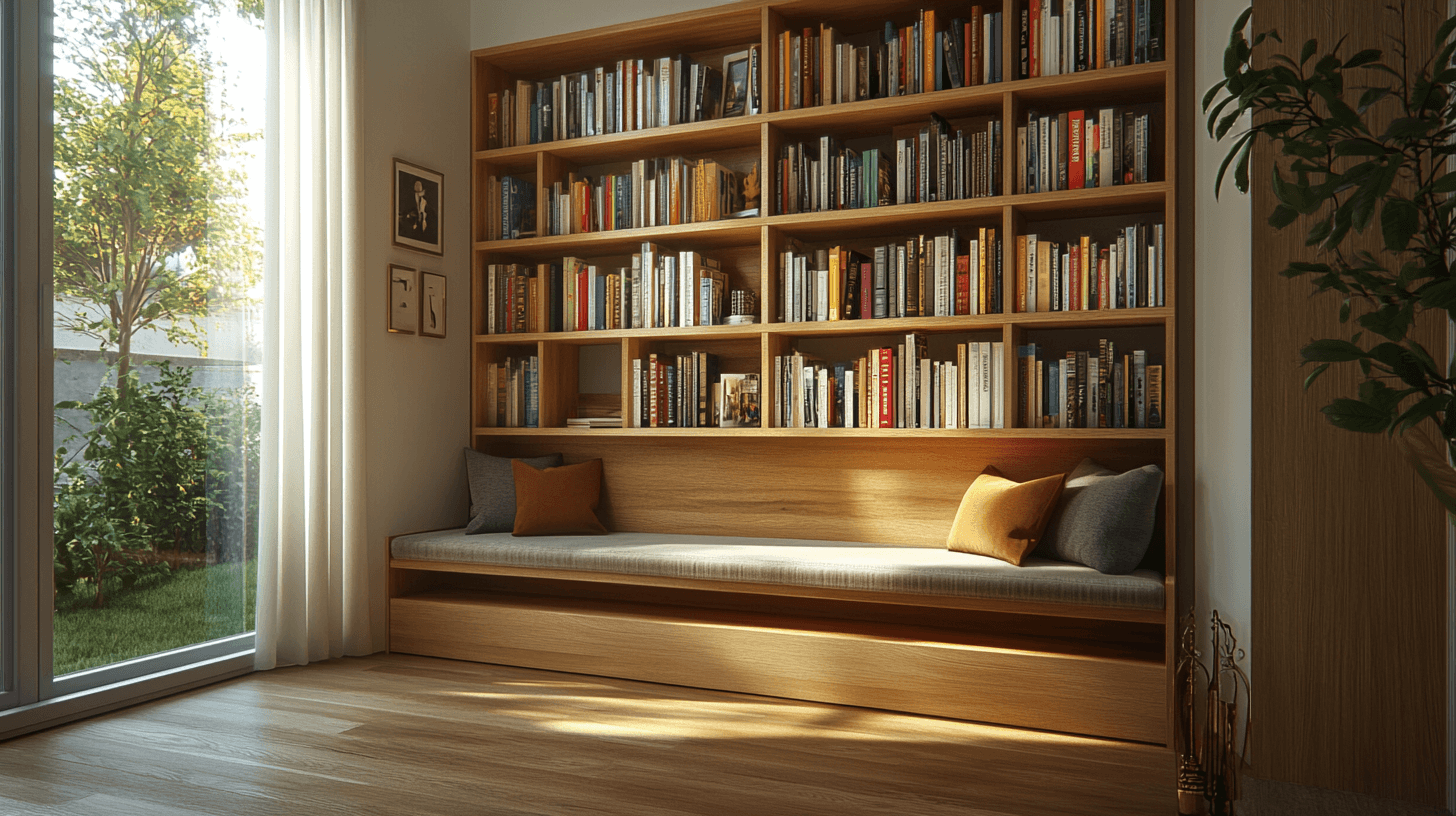 Een plek om te lezen: boekenplanken met zitbank